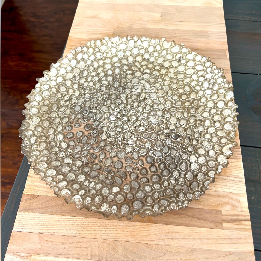 Funky Fun Pebble Textured Silver Glass Plate Vintage Serving Decorative Unique
